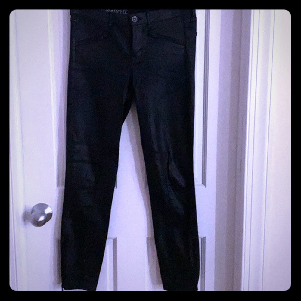 Madewell black coated moto jeans with side zips 27